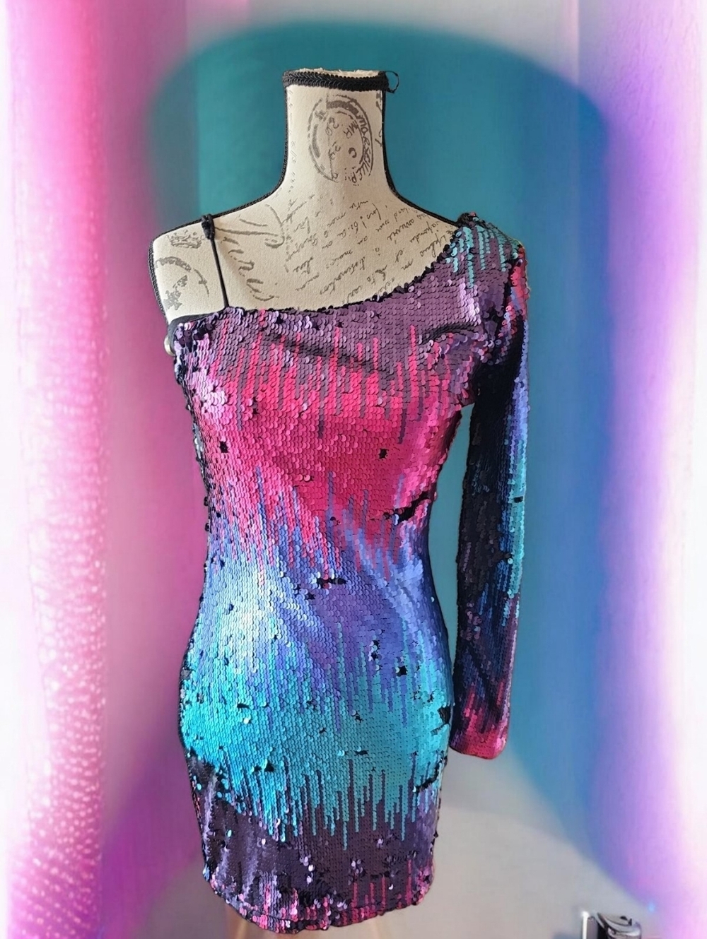 Charlotte Russe One-Shoulder Sequin Ombre Mini Dress